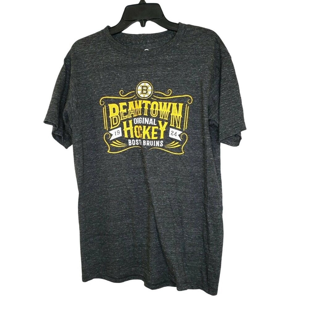 Men's Bean Town Fanatics Polyester Cotton Boston Bruins Gray T-Shirt with Yellow
